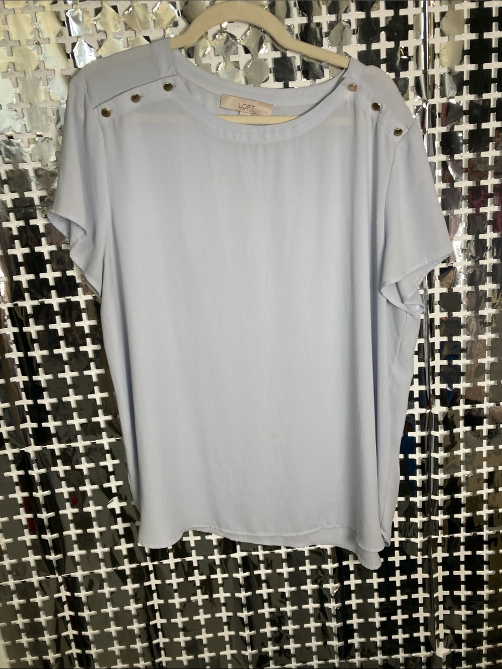 LOFT Pale Blue Short Sleeve Blouse with Shoulder Buttons
